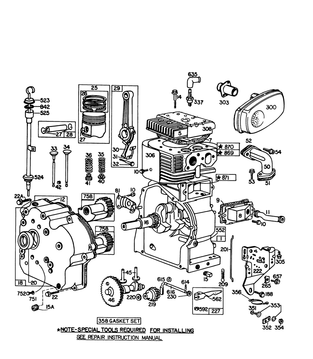 Engine Briggs & Stratton Model No. 252416 Type No. 0141-01 Diagram and Parts List for 38160 9000001 - 9999999 Toro Snow Blower