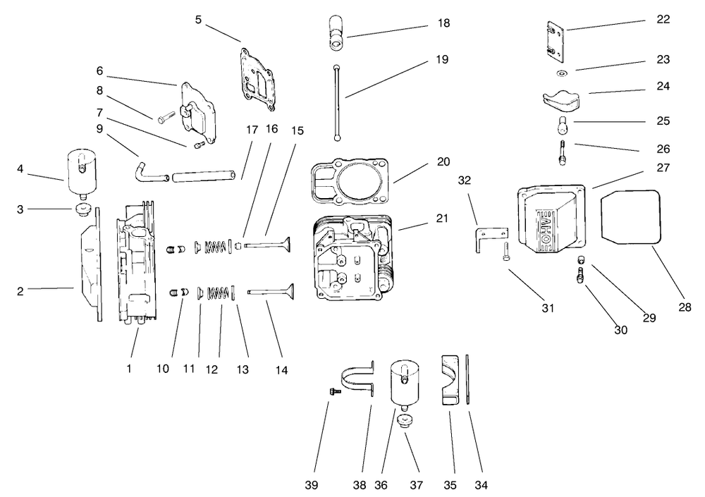 Head/Valve/Breather Diagram and Parts List for 30183 990001 - 999999 Toro Lawn Tractor Accessories