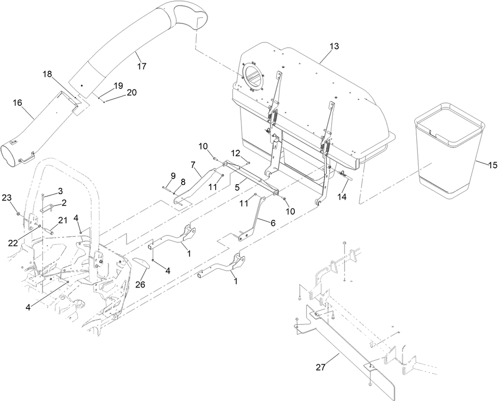 Bagger And Tube Mount Assembly Diagram and Parts List for 78489 400000000 - 999999999 Toro Lawn Tractor
