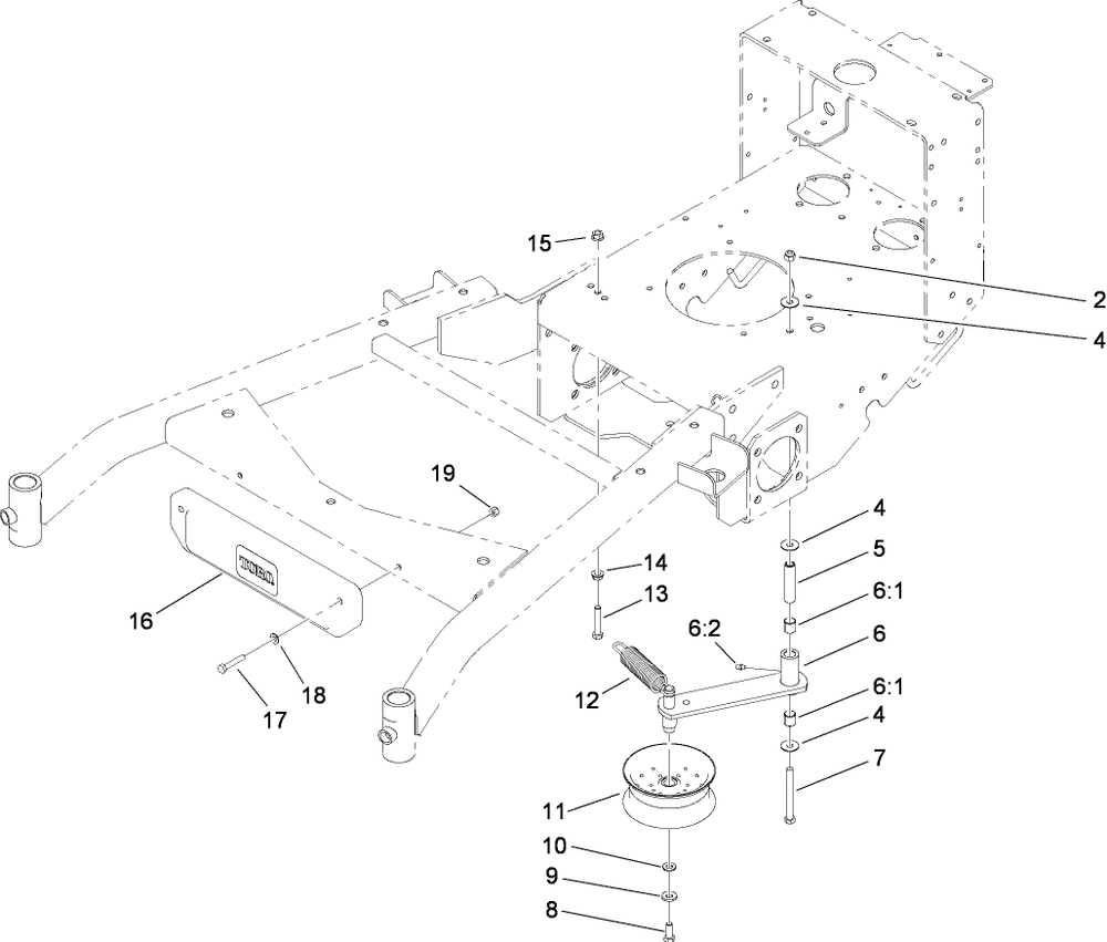 Power-Take-Off Idler Assembly Diagram and Parts List for 38494 (290000001-290999999)(2009) Toro Lawn Mower