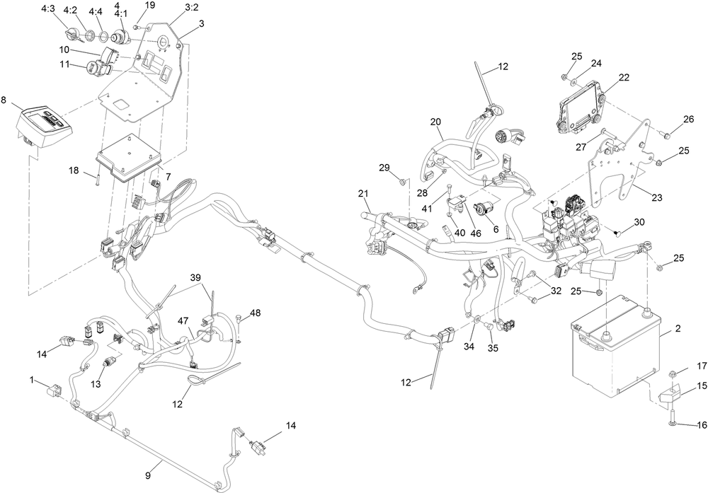 Electrical System Assembly Diagram and Parts List for 74029 400000000-999999999 Toro Lawn Tractor