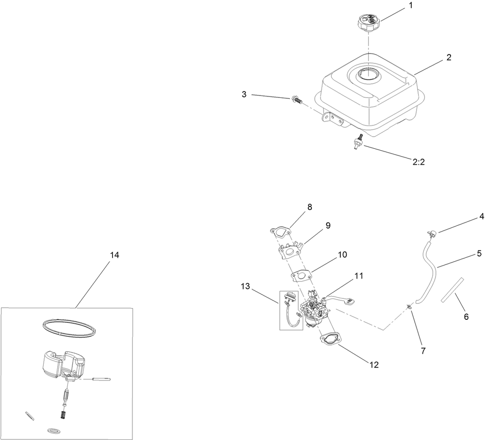 Fuel System And Carburetor Assembly Diagram and Parts List for 36003 409000000 - 412999999 Toro Snow Blower