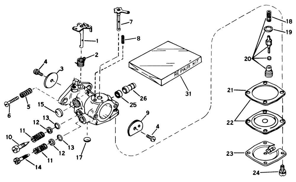 Carburetor No. 631887 Diagram and Parts List for 31506 7000001 - 7999999 Toro Snow Blower