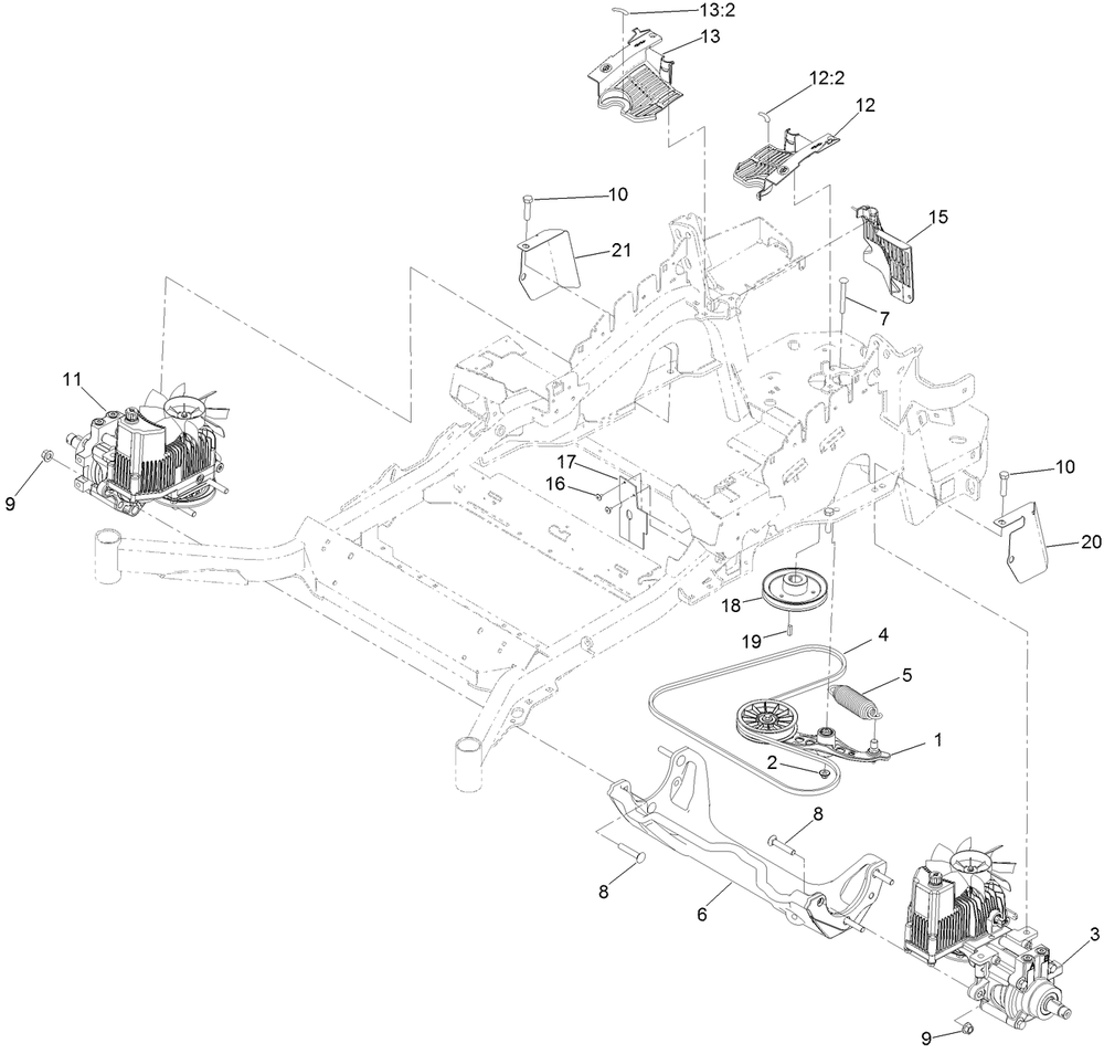 Hydraulic Drive Assembly Diagram and Parts List for 72942TE 411000000 - 413999999 Toro Lawn Tractor
