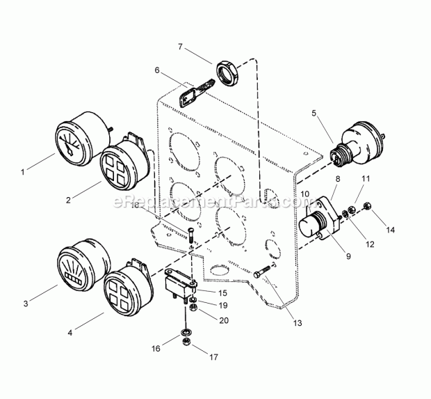 Instrument And Mounting Assembly Diagram and Parts List for 2011  Toro Lawn Tractor Accessories