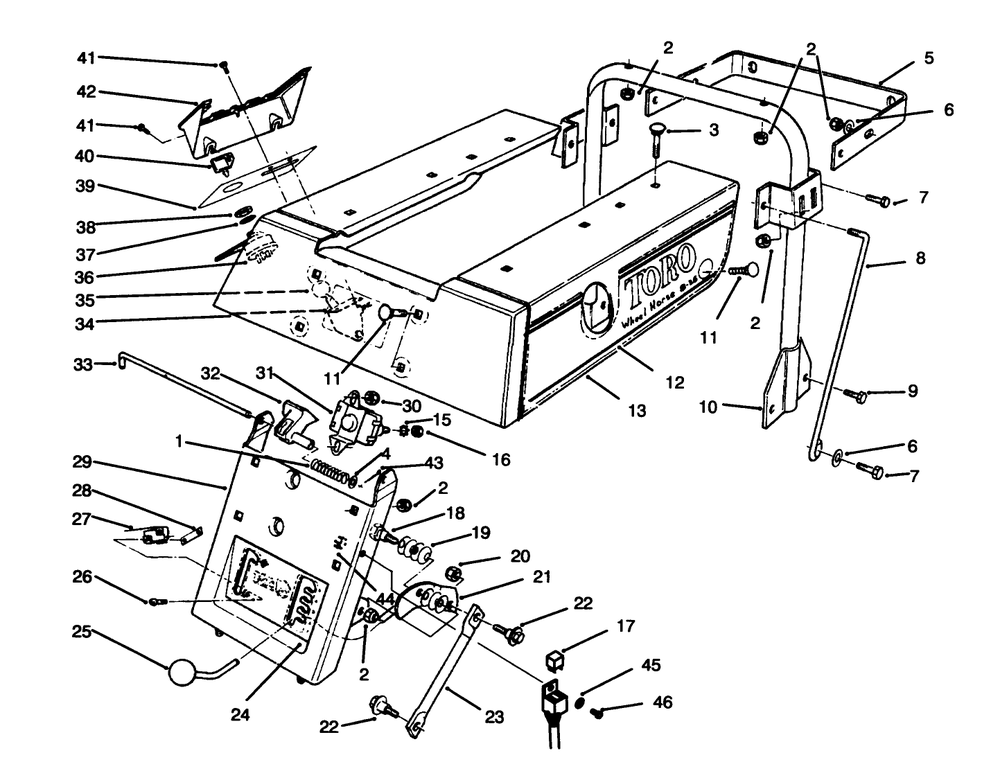 Rear Body Assembly Diagram and Parts List for 70040 7900001 - 7900578 Toro Lawn Tractor