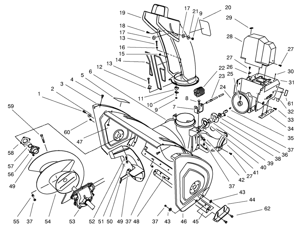 Housing Assembly Diagram and Parts List for 38590 8900001 - 8999999 Toro Snow Blower