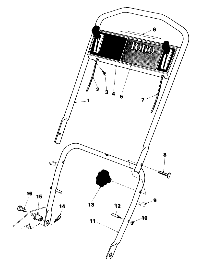 Handle Assembly (Model 18010) Diagram and Parts List for 18005 1000001 - 1999999 Toro Lawn Mower