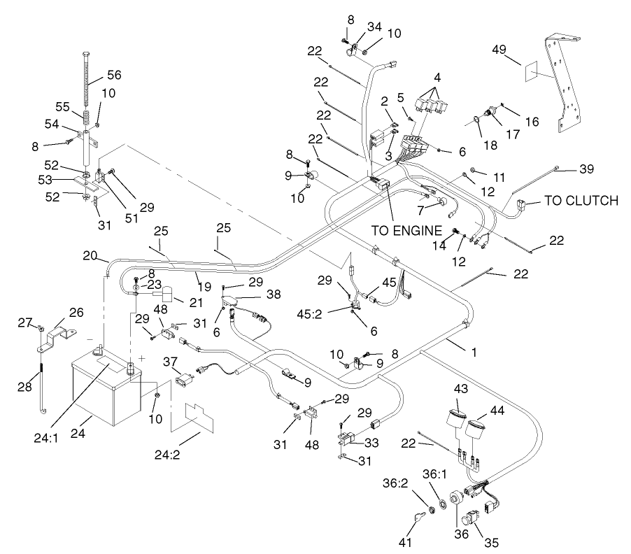 Electrical System Assembly Diagram and Parts List for 74236 (220000001-220999999)(2002) Toro Lawn Mower
