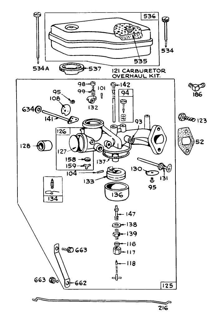 Model No. 390417 Carburetor Assembly (For Engine 191707-0124 And 190707-0142) Diagram and Parts List for 55256 1000001 - 1999999 Toro Lawn Tractor