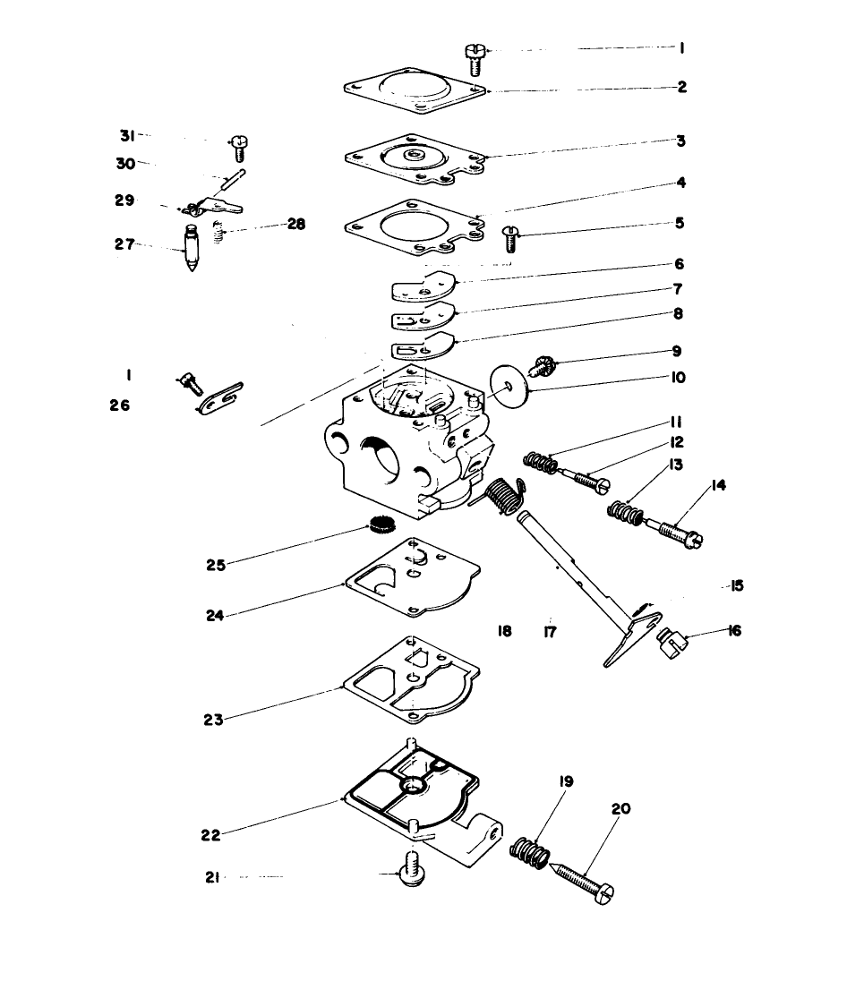 Carburetor Assembly Diagram and Parts List for 51607 3000001 - 3999999 Toro Trimmer