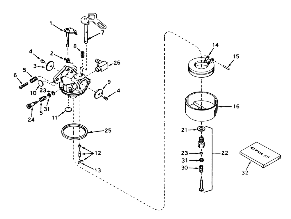 Carburetor No. 632107 Diagram and Parts List for 38052 6000001 - 6999999 Toro Snow Blower