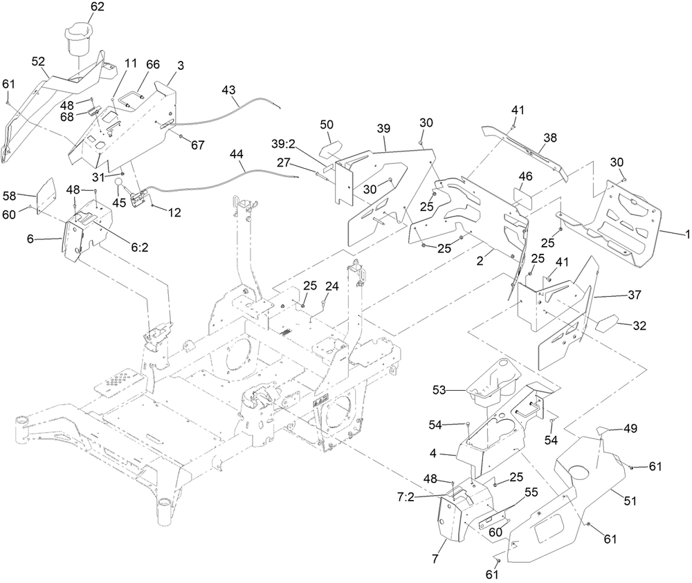 Throttle, Choke Cables And Guard Assembly Diagram and Parts List for 74056TE 412000000 - 414072157 Toro Lawn Tractor