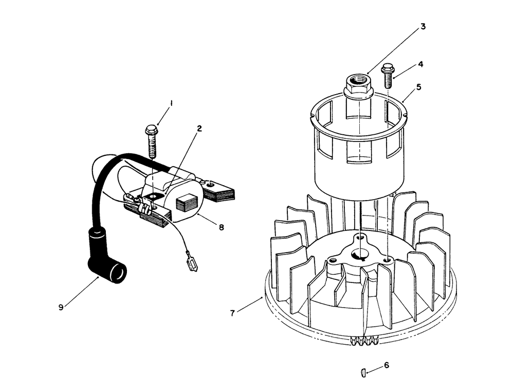 Magneto & Flywheel Assembly (Engine Model No. Vml0-2) Diagram and Parts List for 26623 0000001 - 0999999 Toro Lawn Mower