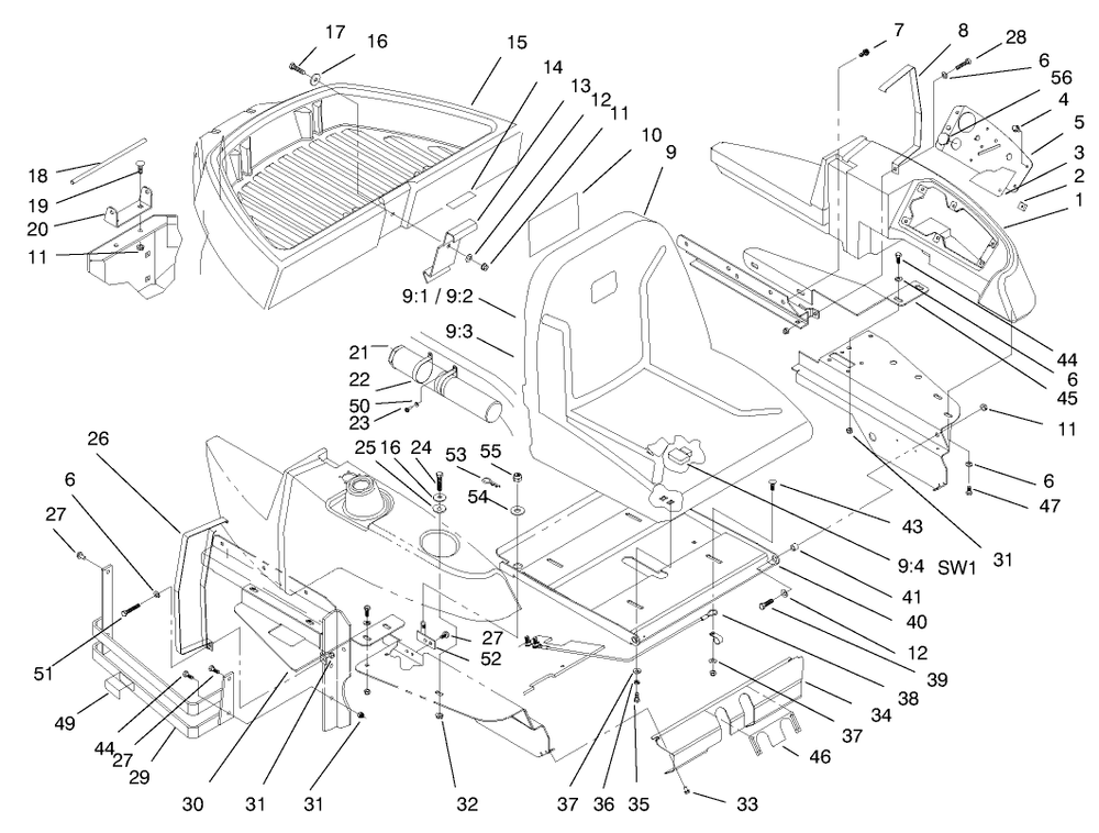Seat And Fenders Diagram and Parts List for 74182 (890184-891199)(1998) Toro Lawn Tractor