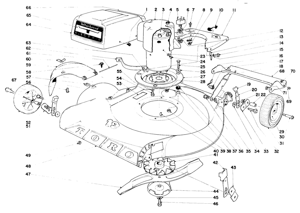 19" Electric Whirlwind Diagram and Parts List for 18301 9000001 - 9999999 Toro Lawn Mower