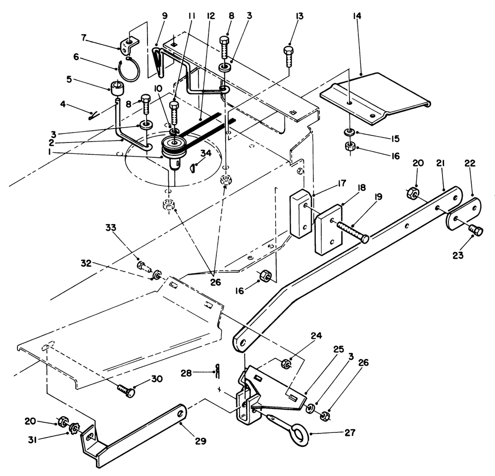 Sweeper P.T.O. Assembly (212-H) Diagram and Parts List for R2-12O501 1000001 - 1999999 Toro Lawn Tractor