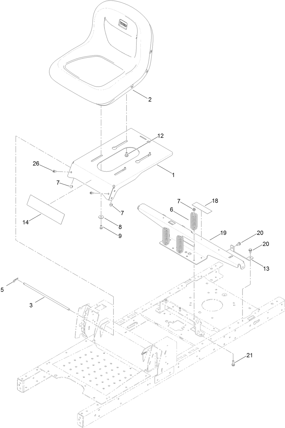 Seat Assembly Diagram and Parts List for 74781 316000001 - 316999999 Toro Lawn Tractor
