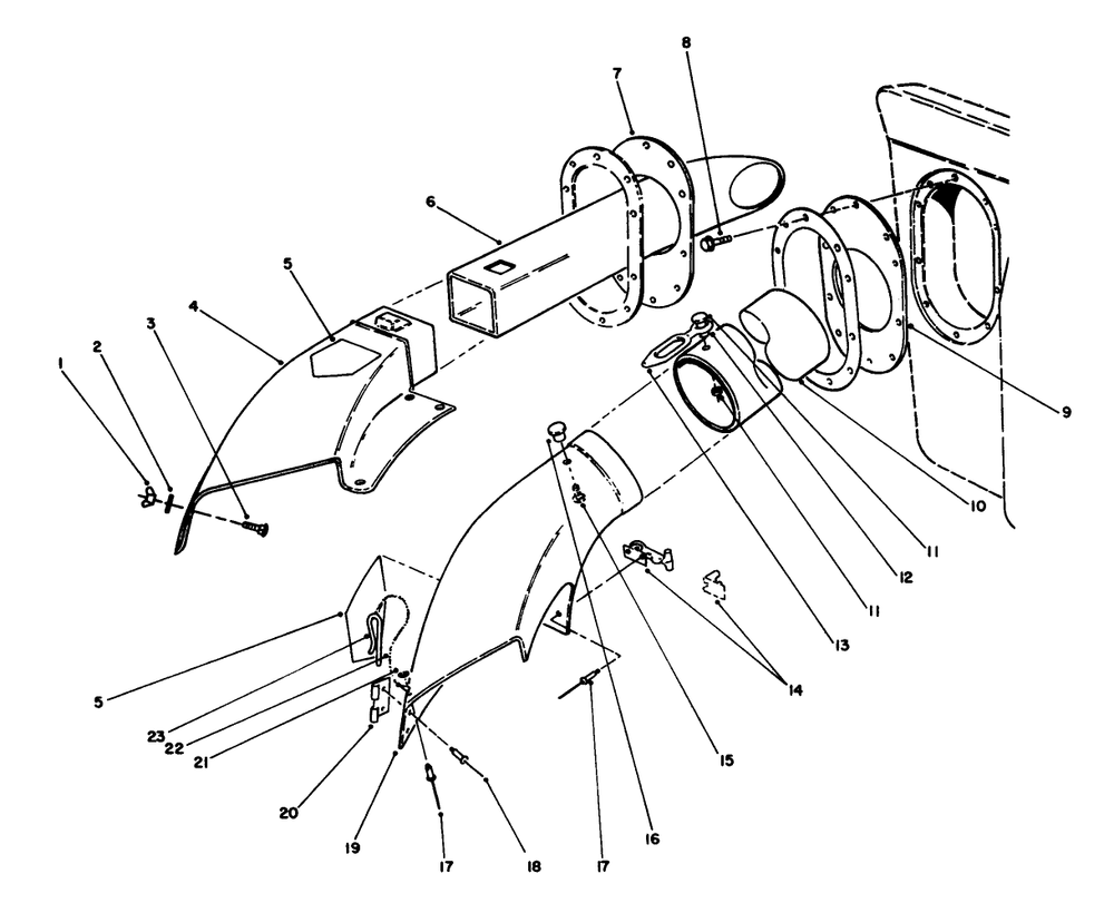 Chute Assembly Diagram and Parts List for 27-06BL01 1000001 - 1999999 Toro Lawn Tractor Accessories