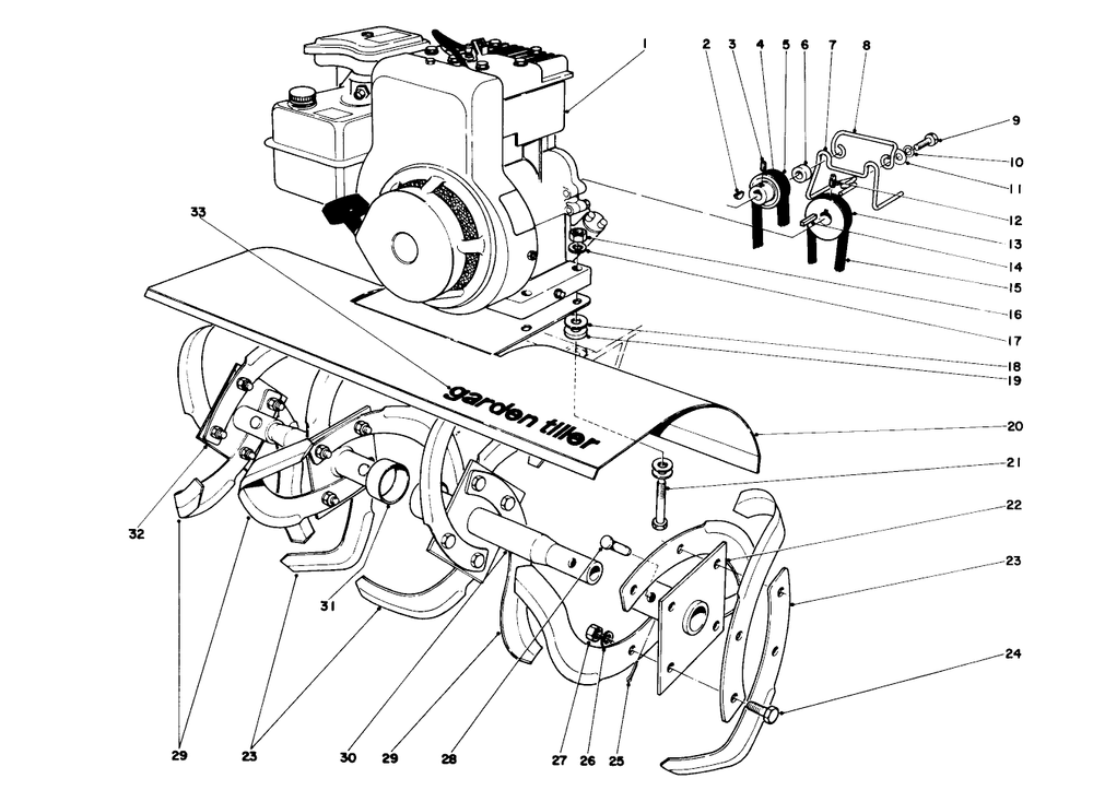 Tine And Engine Assembly Diagram and Parts List for 58013 5000001 - 5999999 Toro Tiller