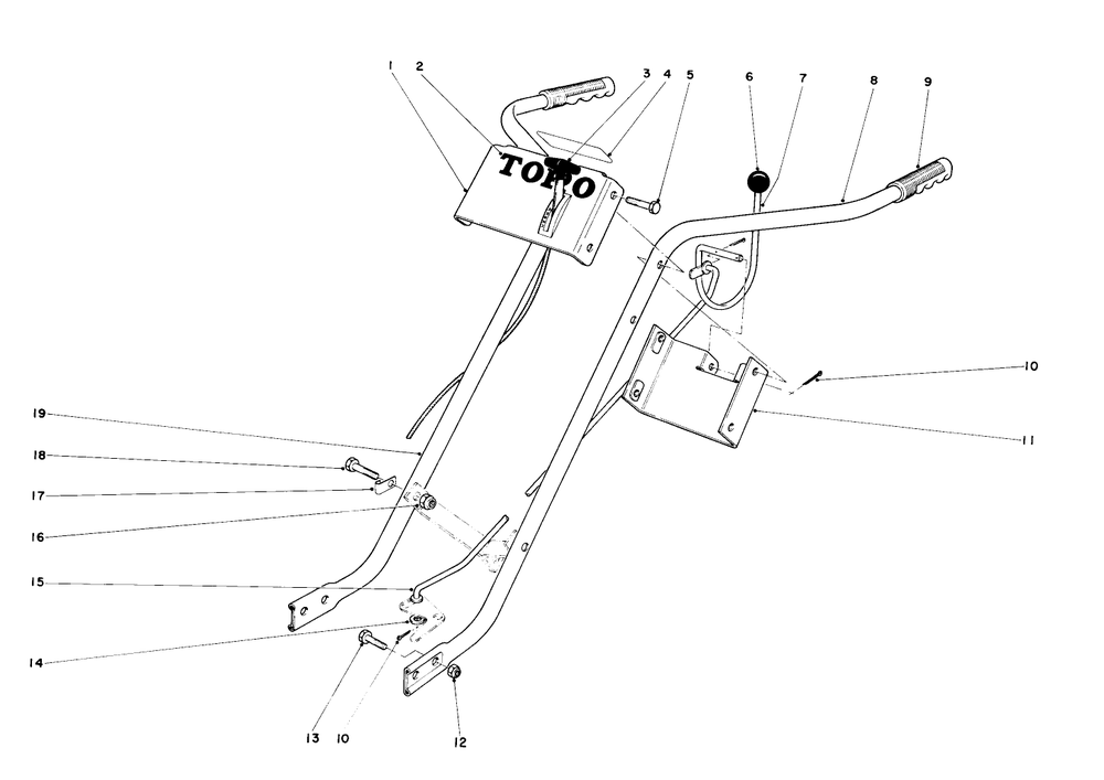 Handle Assembly Diagram and Parts List for 58010 2000001 - 2999999 Toro Tiller