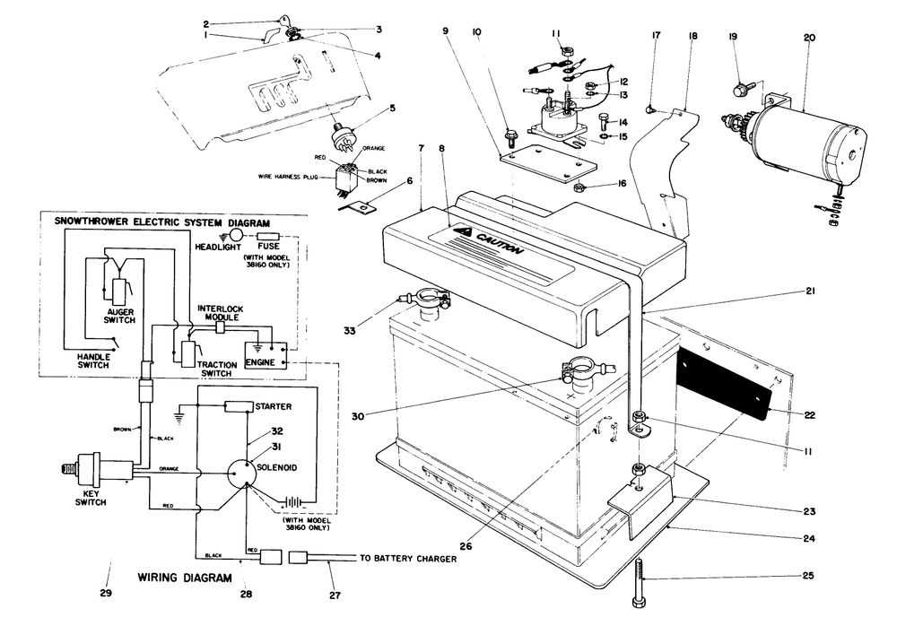 12 Volt Starting Motor Kit 42-3370 (Optional) Diagram and Parts List for 38150 5000001 - 5999999 Toro Snow Blower