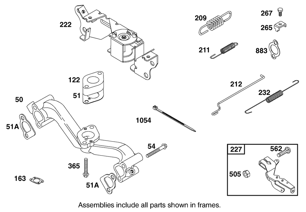 Manifold Intake And Governor Control Assembly Diagram and Parts List for 12004 220000001 - 220999999 Toro Lawn Tractor