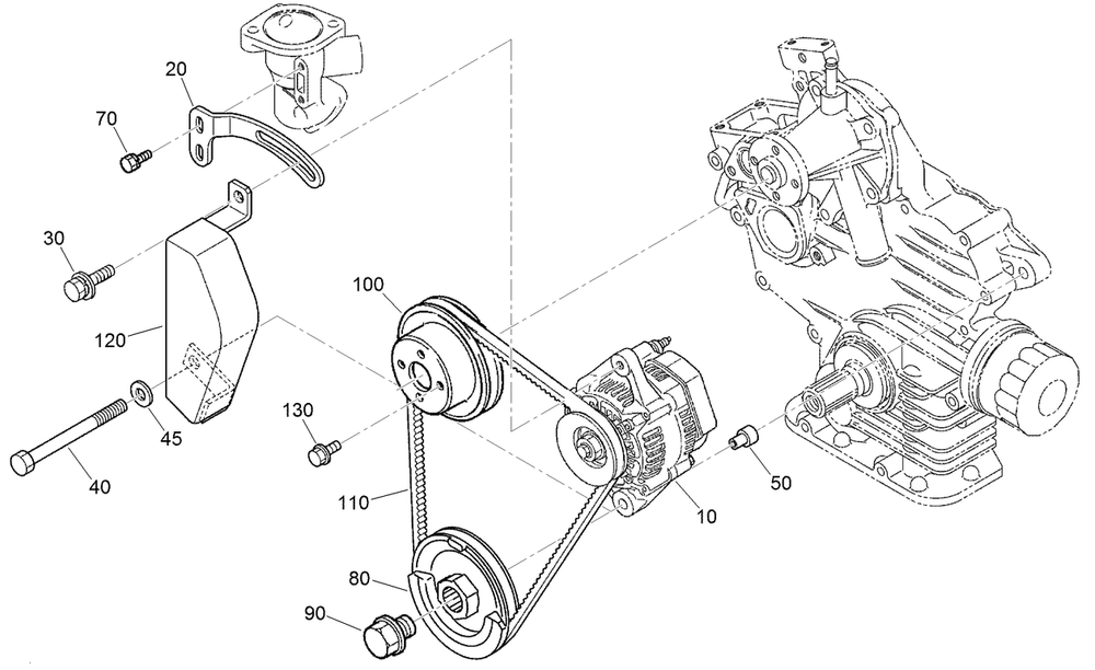 Alternator And Pulley Assembly Diagram and Parts List for 72264TE 406427909-406429999 Toro Lawn Mower
