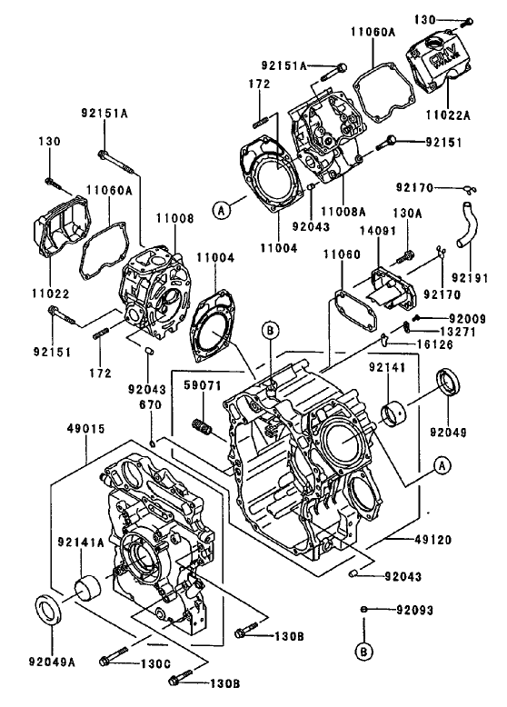 Cylinder And Crankcase Assembly Diagram and Parts List for 74213 (230006001-230999999)(2003) Toro Lawn Mower