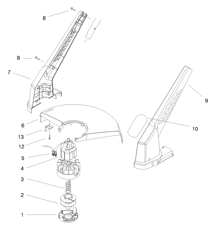 Motor & Housing Assembly Diagram and Parts List for 51305 89000001 - 89999999 Toro Trimmer