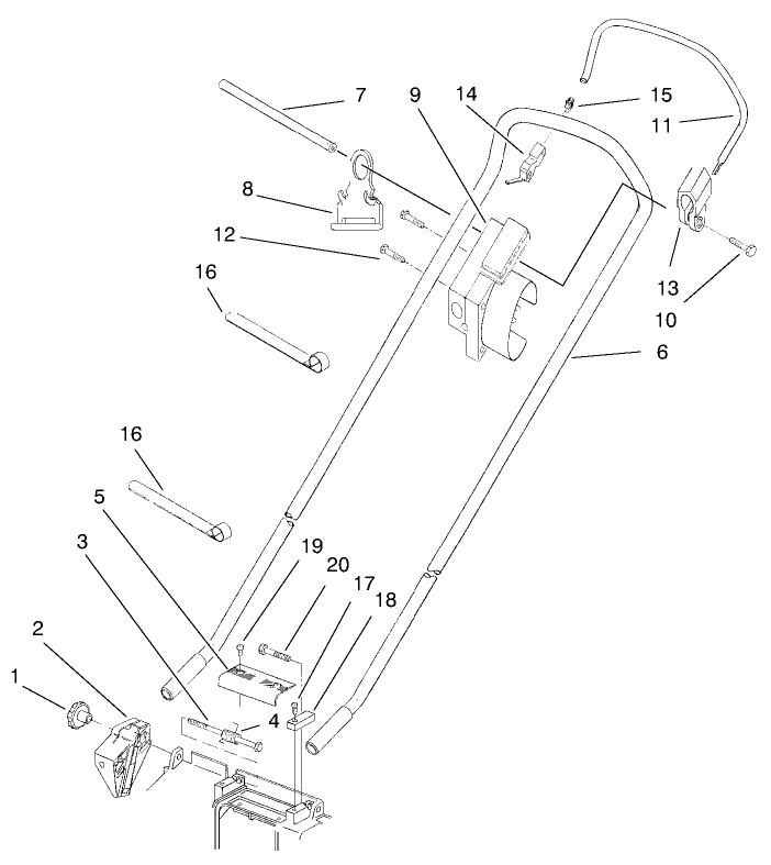 Handle Assembly Diagram and Parts List for 21050B 6900001 - 6999999 Toro Lawn Mower