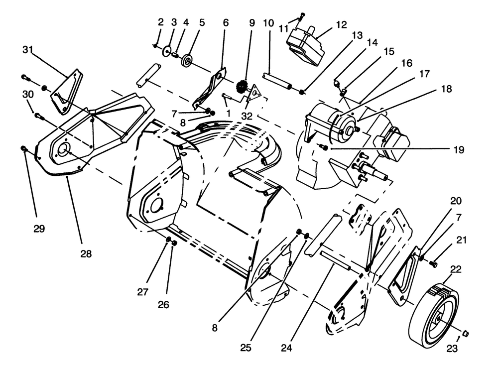 Engine & Wheel Assembly Diagram and Parts List for 38170 5900001 - 5999999 Toro Snow Blower