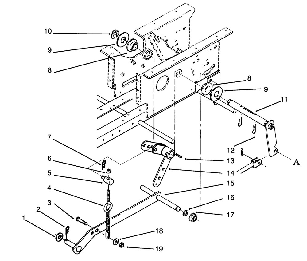 Hydrostatic Lift Linkage Diagram and Parts List for 73401 4900001 - 4999999 Toro Lawn Tractor