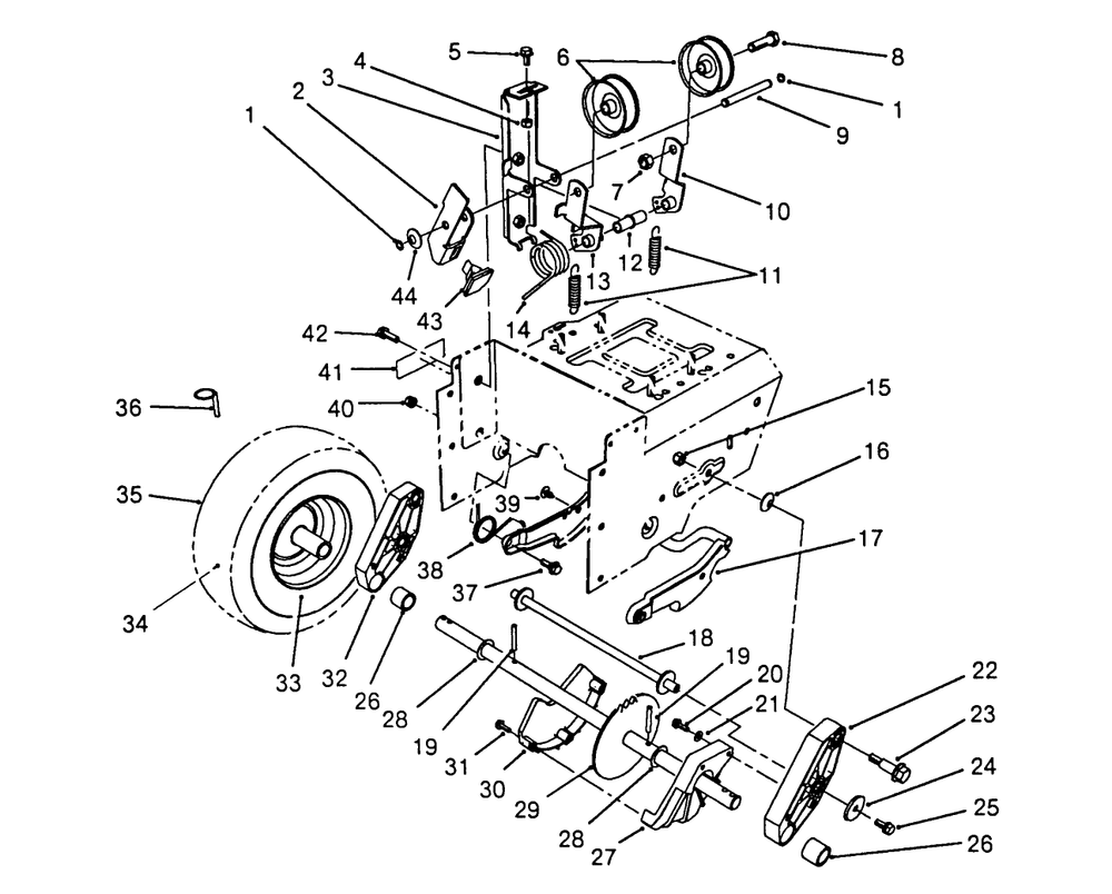 Traction Drive Assembly Diagram and Parts List for 38573 8000001 - 8999999 Toro Snow Blower