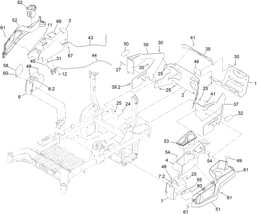 Throttle, Choke Cables And Guard Assembly Diagram and Parts List for 74004 413000000 - 414067659 Toro Lawn Tractor