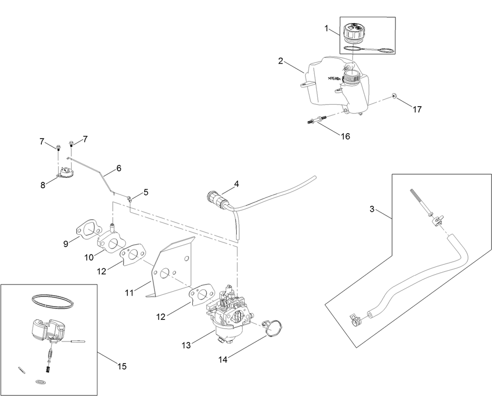 Fuel System Assembly Diagram and Parts List for 22289 404800000-409999999 Toro Lawn Mower