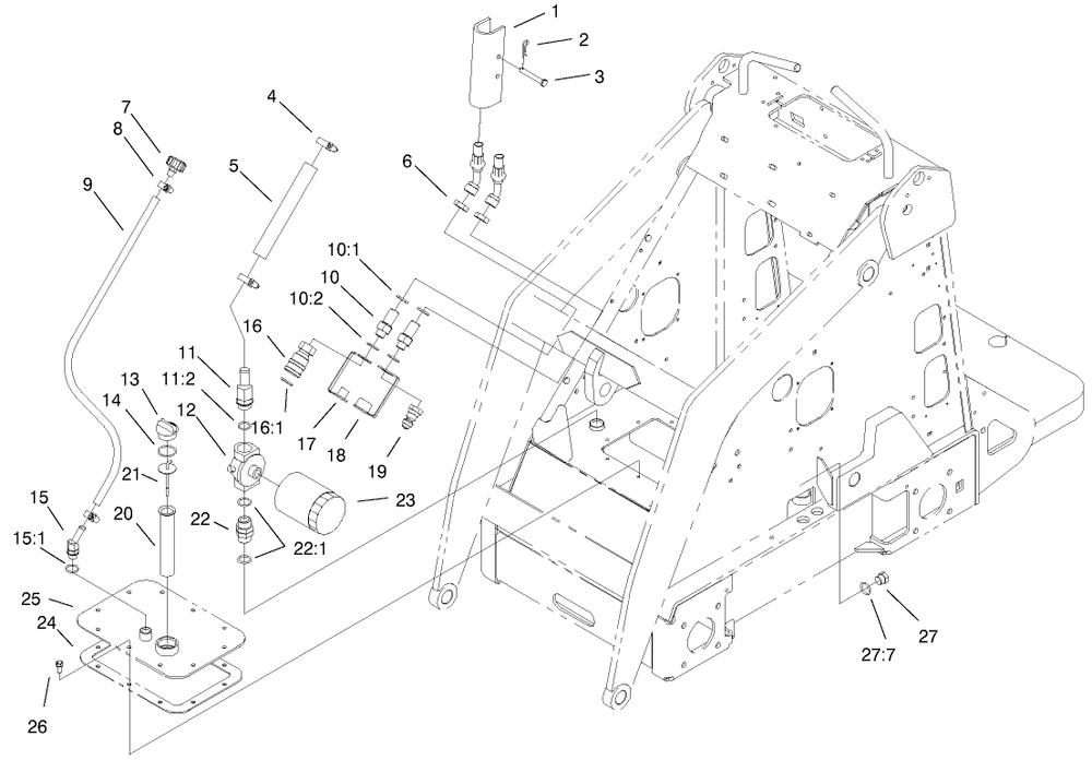 Hydraulic Tank Assembly Diagram and Parts List for 22303TE 990001 - 999999 Toro Lawn Tractor Accessories