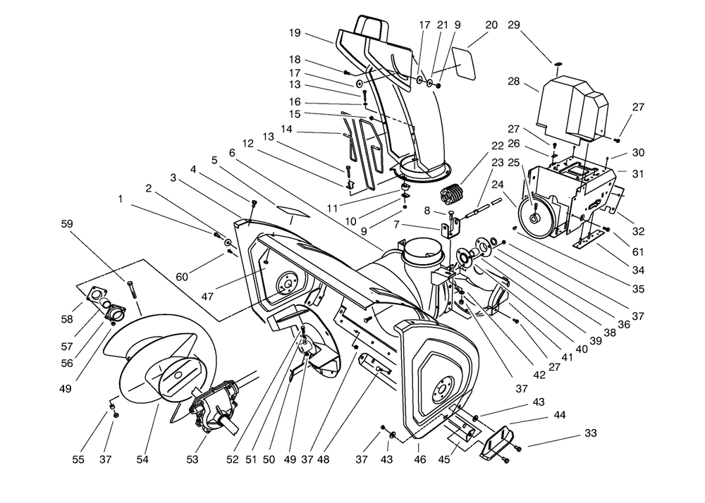 Housing & Chute Assembly Diagram and Parts List for 38540 8900001 - 8999999 Toro Snow Blower