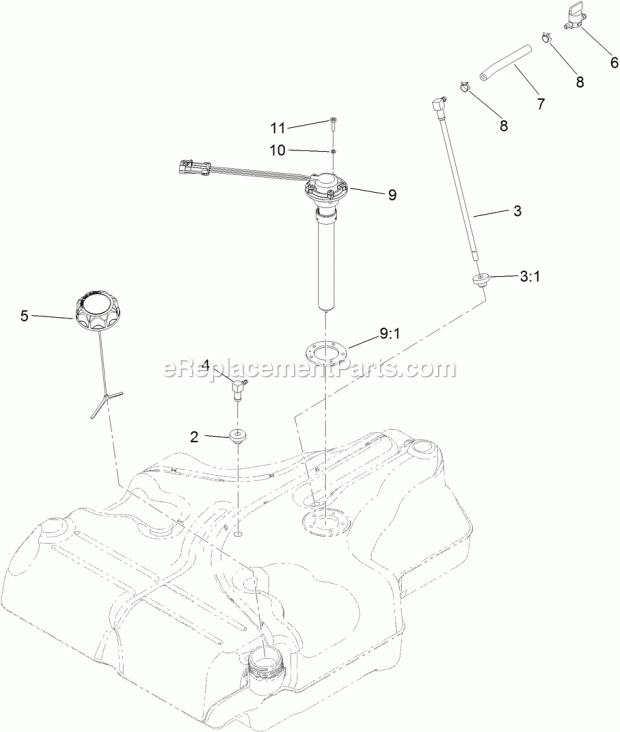 Fuel Tank Assembly No. 116-3978 Diagram and Parts List for 74954 313000001-313999999 Toro Lawn Mower
