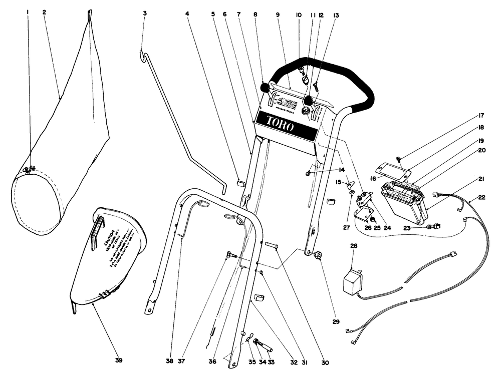 Handle Assembly Diagram and Parts List for 21073 3000001 - 3999999 Toro Lawn Mower