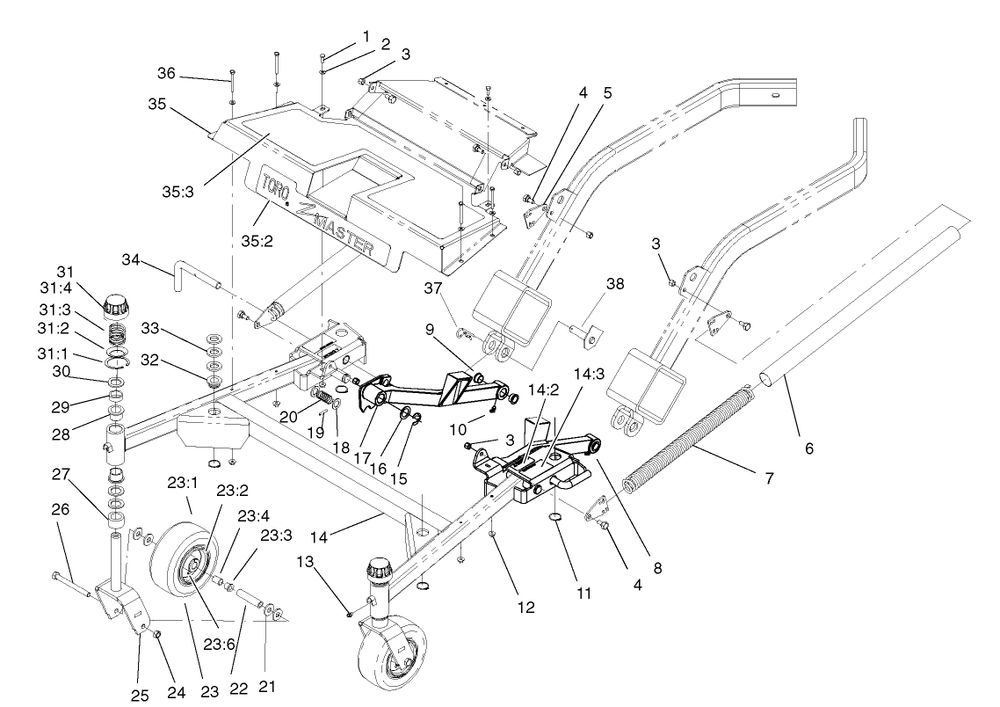 Carrier Frame Assembly Diagram and Parts List for 74187 (200000501-200999999)(2000) Toro Lawn Mower