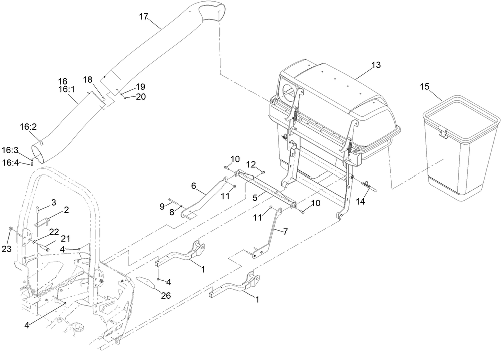 Bagger And Tube Mount Assembly Diagram and Parts List for 78439 400000000 - 999999999 Toro Lawn Tractor