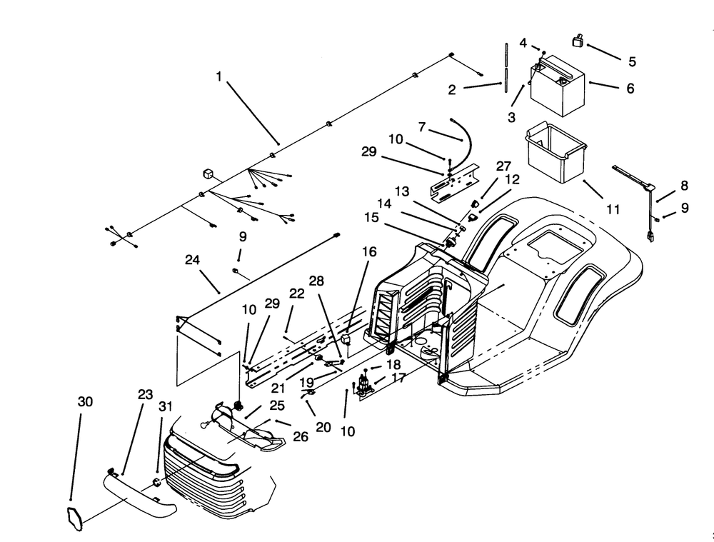 Electrical Assembly Diagram and Parts List for 71191 4900001 - 4999999 Toro Lawn Tractor