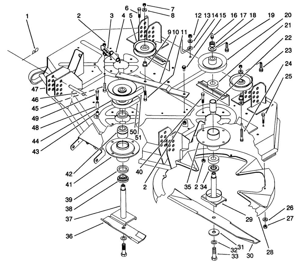 Deck & Spindle Assembly Diagram and Parts List for 30148 1000001 - 1999999 Toro Lawn Mower