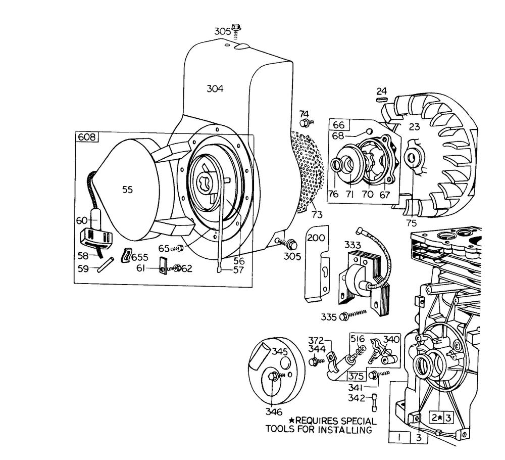 Rewind Starter Assembly Diagram and Parts List for 58220 5000001 - 5999999 Toro Tiller