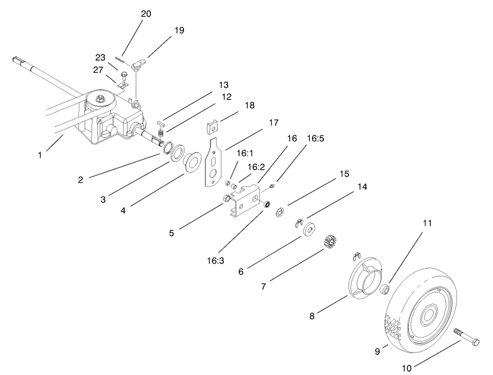 Gear Case & Rear Wheel Assembly Diagram and Parts List for 22157 9900001 - 9999999 Toro Lawn Mower