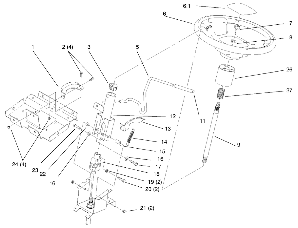 Steering Wheel And Tilt Diagram and Parts List for 72045 7900001 - 7999999 Toro Lawn Tractor