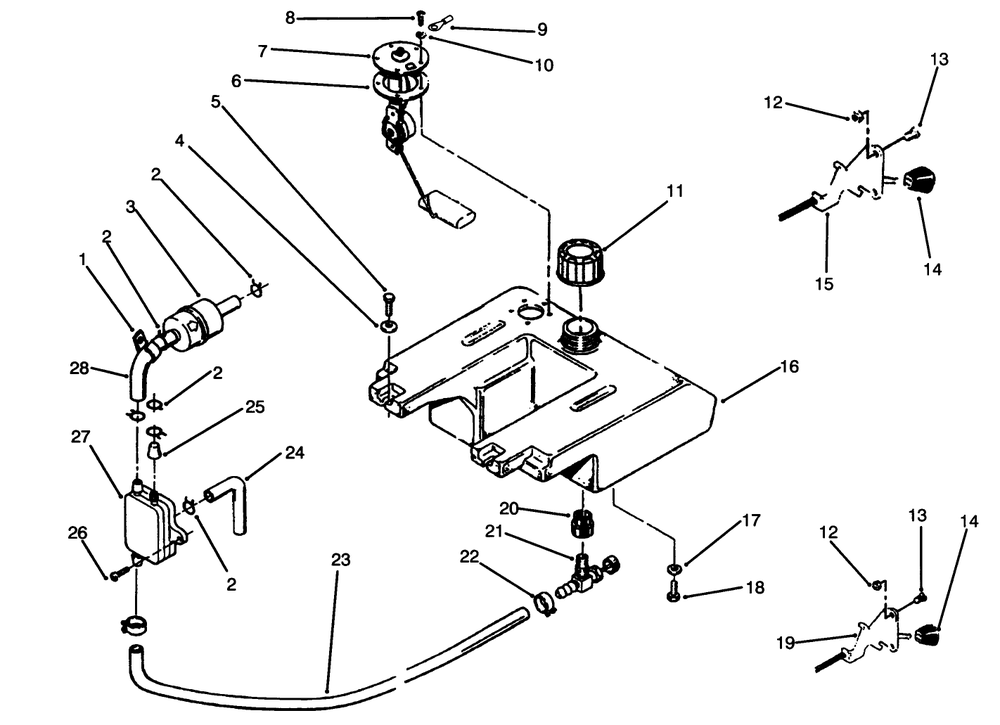 Throttle, Choke And Fuel Controls Diagram and Parts List for 73520 4900001 - 4999999 Toro Lawn Tractor
