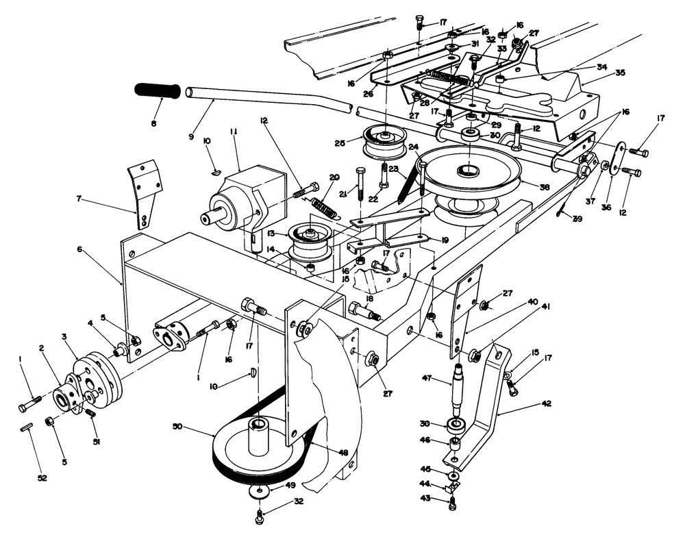 Frame & Pulley Assembly Diagram and Parts List for 59160 4000001 - 4999999 Toro Snow Blower