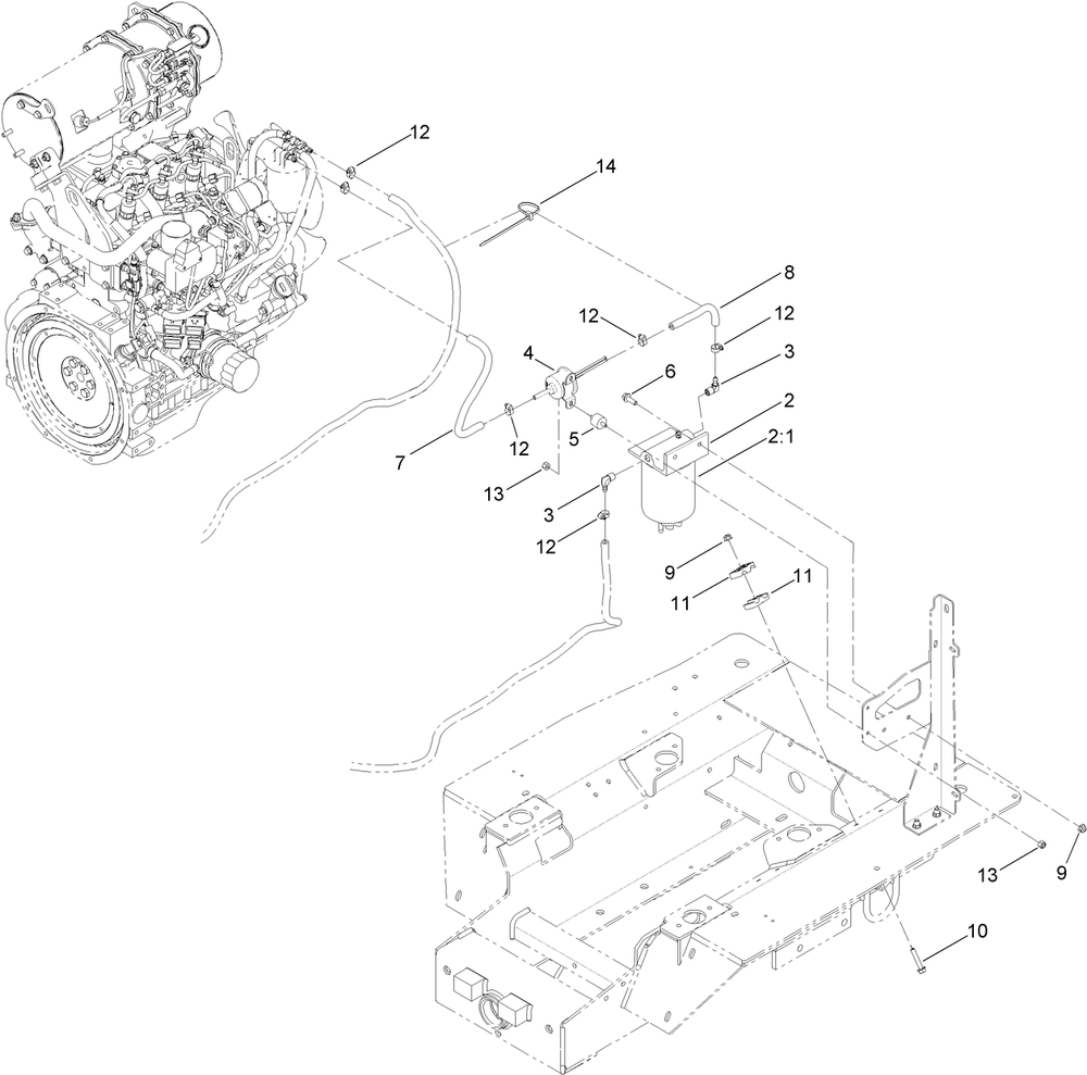 Fuel Pump And Oil Filter Assembly Diagram and Parts List for 25403 400000000 - 401399999 Toro Lawn Tractor Accessories